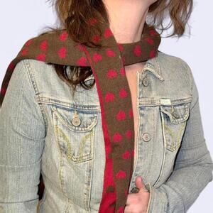 Knit chocolate brown hearts scarf